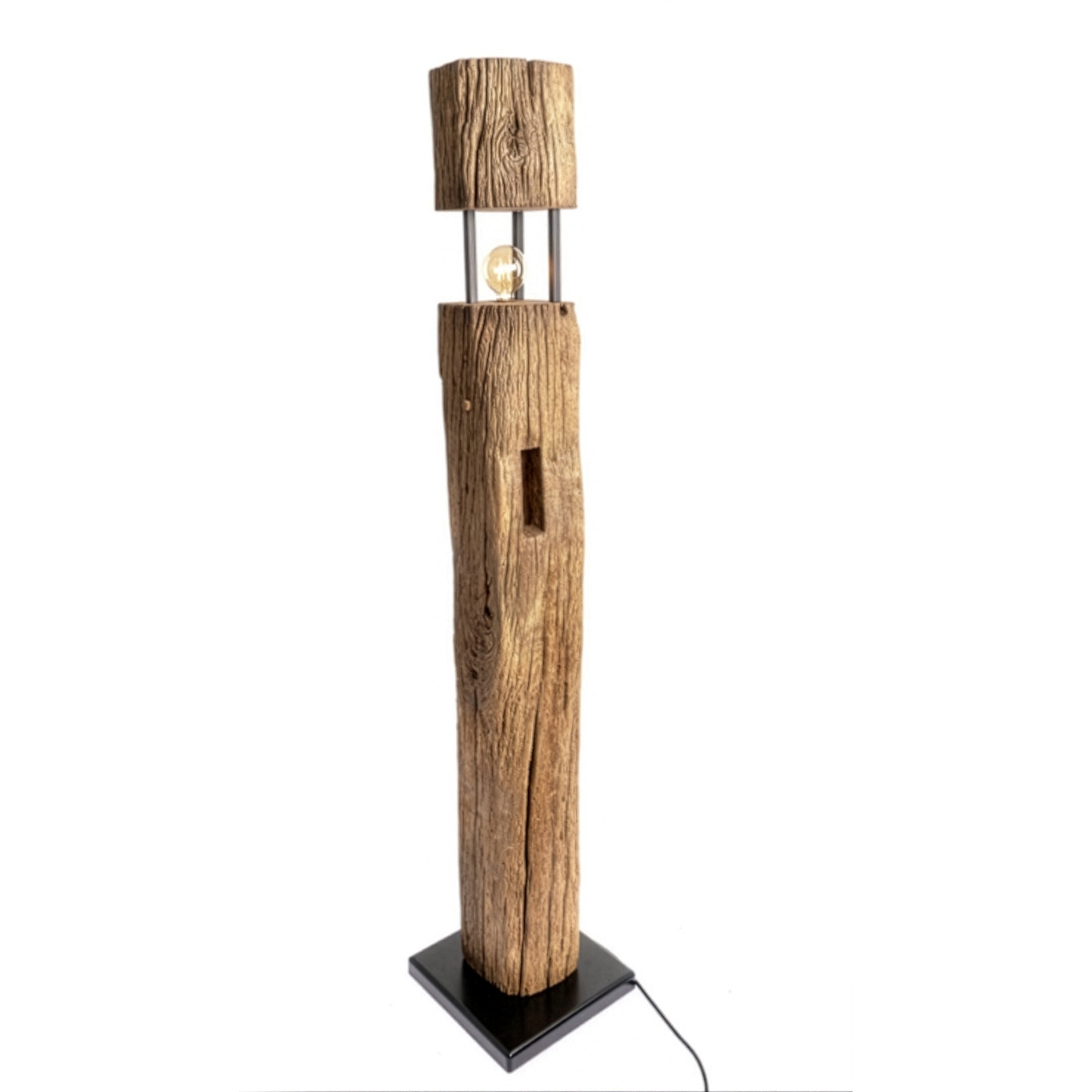 Stehlampe aus Altholz Eiche massiv mit Steinplatte