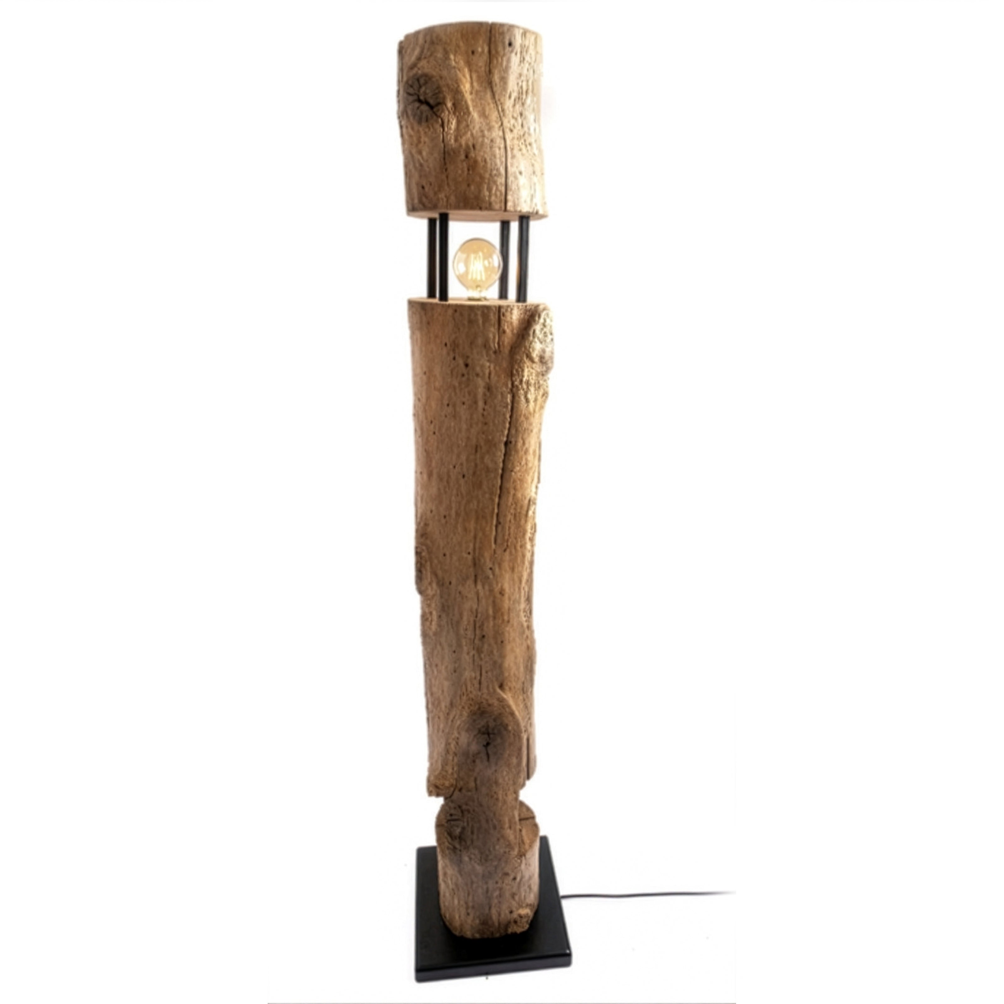 Stehlampe aus Altholz Eiche massiv mit Steinplatte